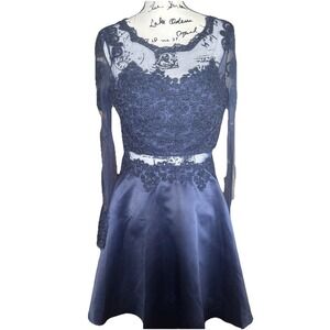 Dancing Queen Short Beaded Chiffon Prom Homecoming Dress Size XL Navy Blue